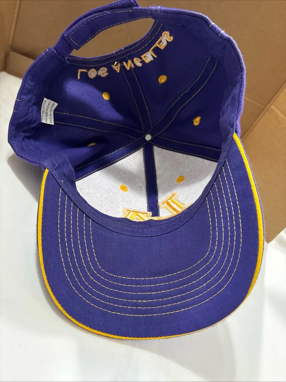 LA Los Angeles Embroidery Logo Mens Purple Yellow Ajustable Cap 100% Polyester